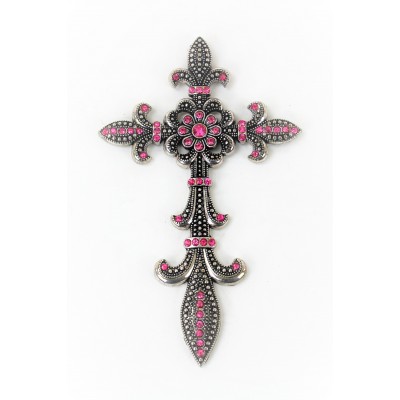 7003SIL-PNK PINK CRYSTASILVER WALL CROSS / W FDL DESIGN